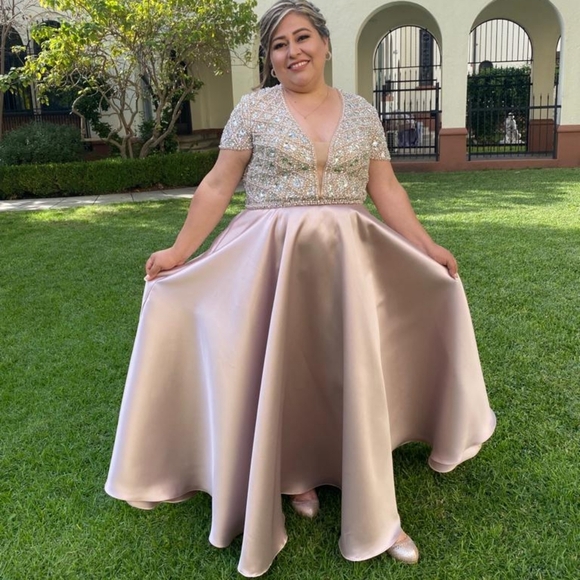 Dresses & Skirts - Amelia Couture Elegant Rose Gold Dress Size 16
